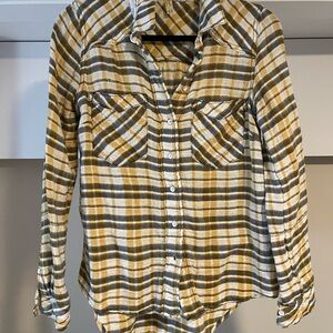 Free People Yellow and Black Plaid Flannel Shirt